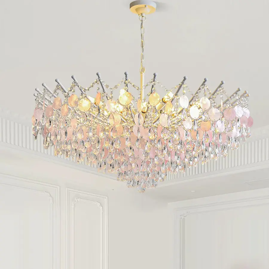Luxury Villa Wedding Banquet Hall Crystal Chandelier AC Ceiling Light for Living Room Hotel Decor French Iron Middle Pen — view 2