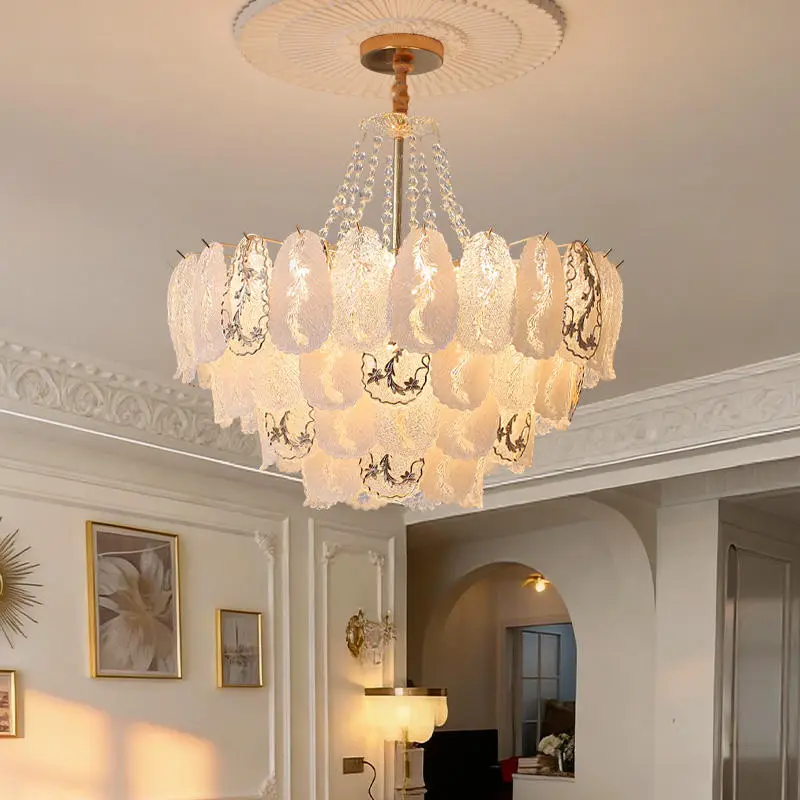 Luxury Modern Gold Iron Glass Crystal Chandelier Lamp LED Pendant Light Adjustable Height Dimmable Hanging Middle Size — view 2