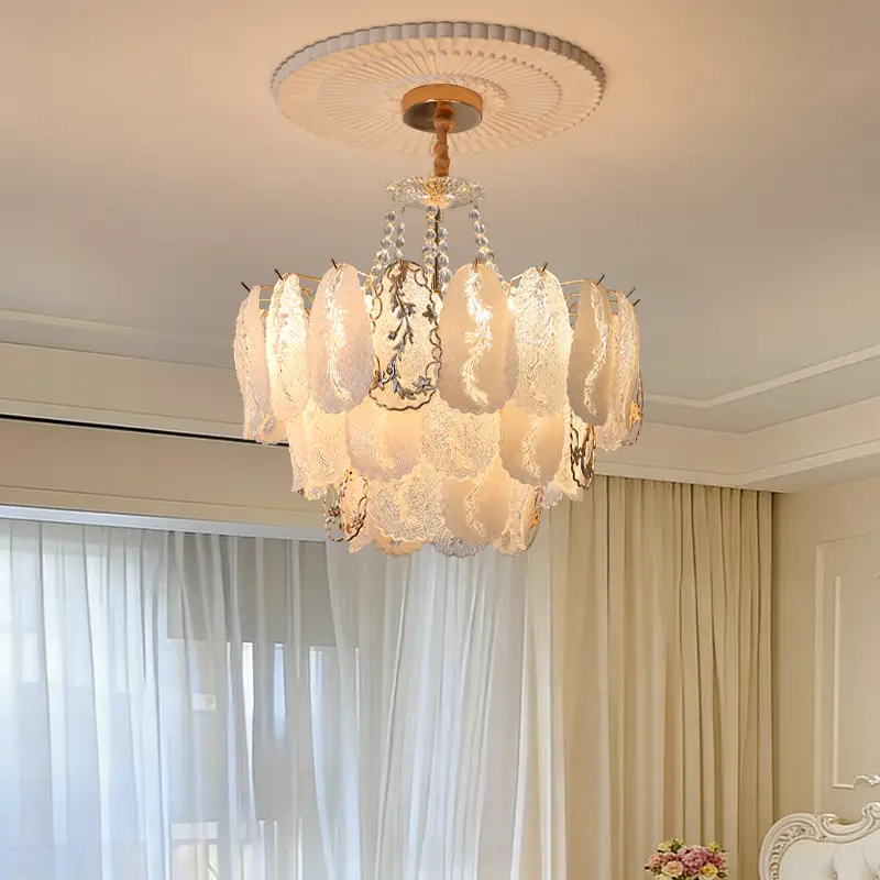 Luxury Modern Gold Iron Glass Crystal Chandelier Lamp LED Pendant Light Adjustable Height Dimmable Hanging Middle Size — view 3
