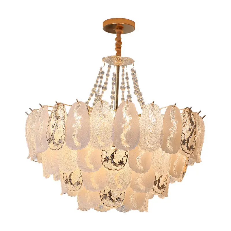 Luxury Modern Gold Iron Glass Crystal Chandelier Lamp LED Pendant Light Adjustable Height Dimmable Hanging Middle Size — view 6