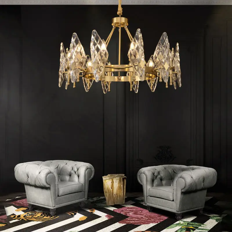 Luxury Modern Copper Glass Home Hall Decor Ceiling Chandelier Light LED LivingRoom Bedroom Hotel Villa Fixture Pendant L — view 2