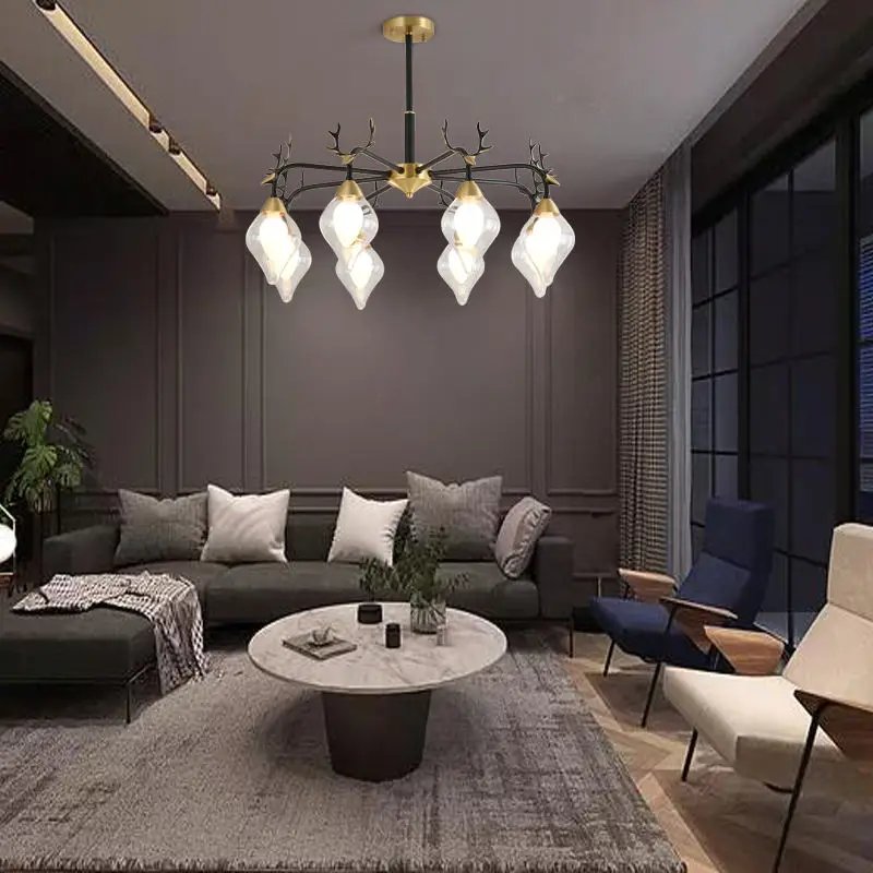 Modern Luxury LivingRoom Dining Hotel Café Decor Ceiling Pendant Light Antler LED Home Fixture Copper Glass Chandelier L — view 3