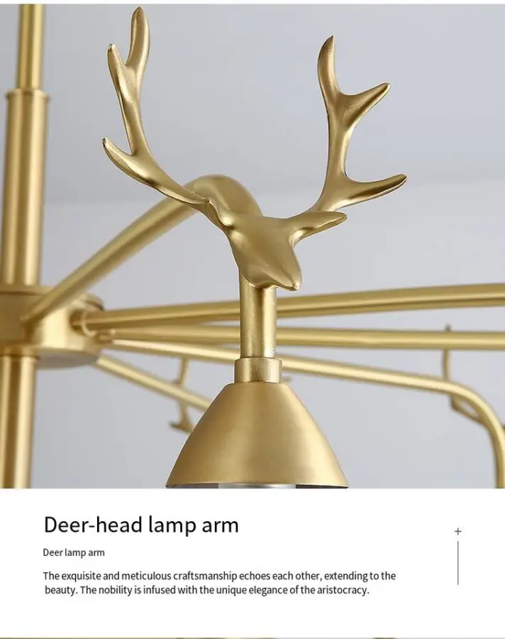 Copper Glass Chandelier Lamp Antler LED Light Luxury LivingRoom Bedroom Dining Hotel Café Decor Ceiling Pendant Light — view 6