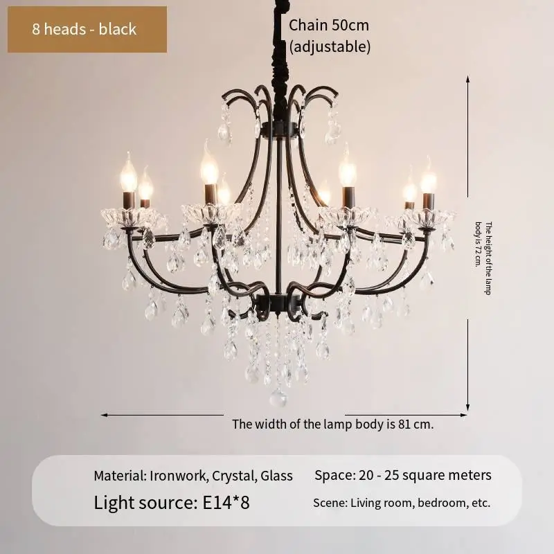 French Adjustable Height Ceiling Chandelier Pendant Lamp Iron Crystal LED Dimmable Romantic Home Decor Living Room Bedro — view 3