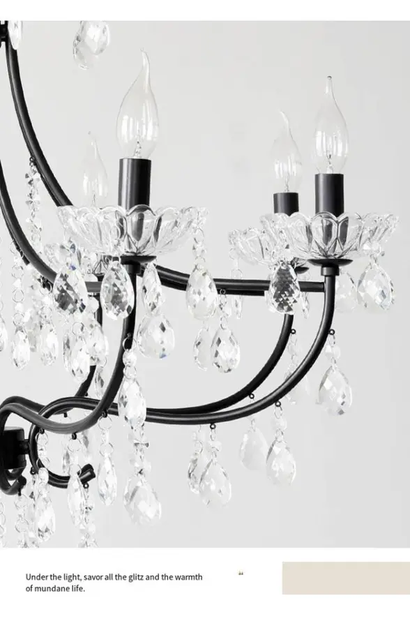 French Adjustable Height Ceiling Chandelier Pendant Lamp Iron Crystal LED Dimmable Romantic Home Decor Living Room Bedro — view 4