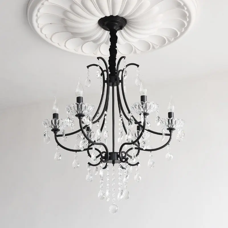 French Adjustable Height Ceiling Chandelier Pendant Lamp Iron Crystal LED Dimmable Romantic Home Decor Living Room Bedro — view 6