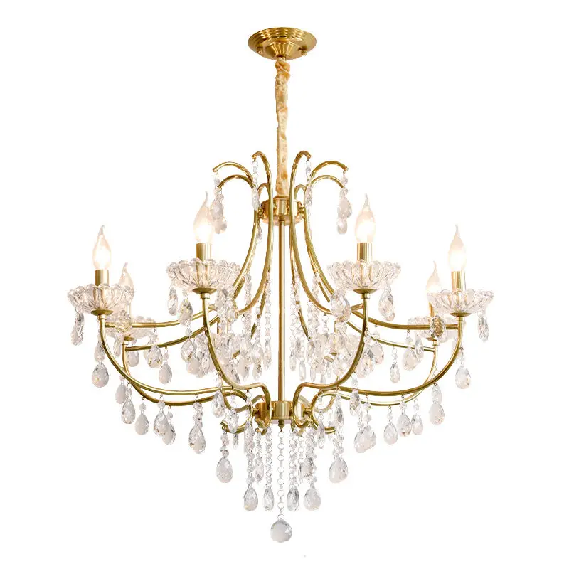 French Iron Crystal Wedding Banquet Adjustable Height Ceiling Chandelier LED Dimmable LivingRoom Bedroom Fixture Pendant — view 3