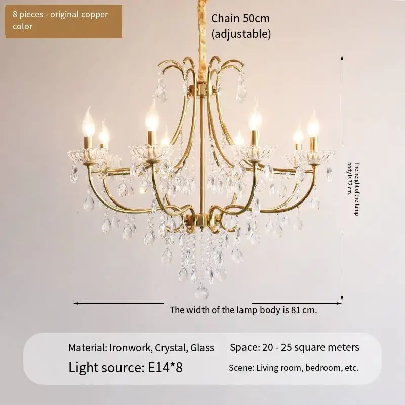 French Iron Crystal Wedding Banquet Adjustable Height Ceiling Chandelier LED Dimmable LivingRoom Bedroom Fixture Pendant — view 4