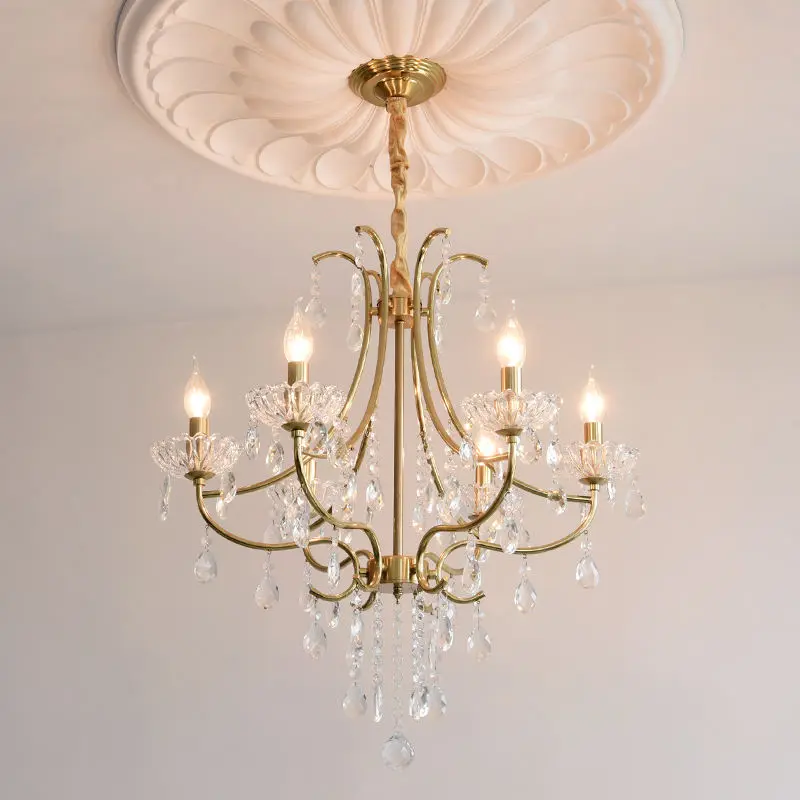 French Iron Crystal Wedding Banquet Adjustable Height Ceiling Chandelier LED Dimmable LivingRoom Bedroom Fixture Pendant — view 5