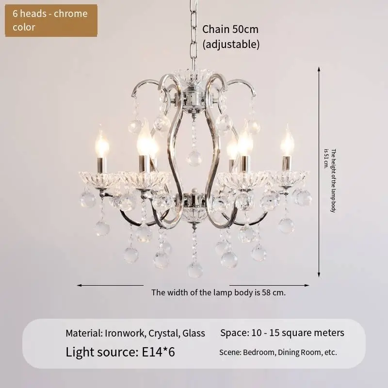 French Candle Iron Crystal Chandelier Light Modern Wedding Banquet Hall Home Hotel Villa Decor Pendant Lamp Adjustable H — view 4