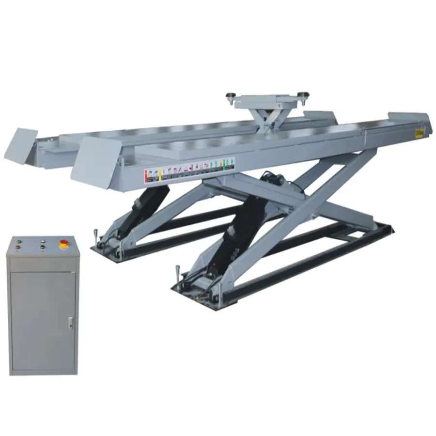 Under Ground Type Hydraulic Big Auto Scissor Lift / Lifter for Wheel Alignment Services With a Rolling Jack — view 1