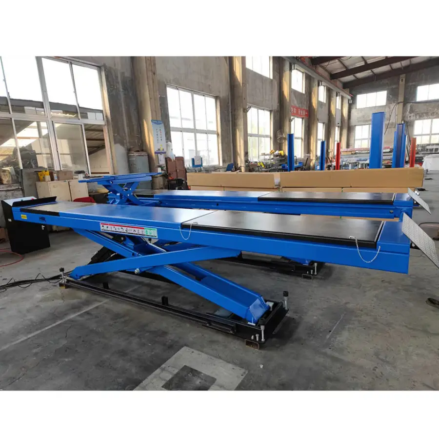 Under Ground Type Hydraulic Big Auto Scissor Lift / Lifter for Wheel Alignment Services With a Rolling Jack — image 3