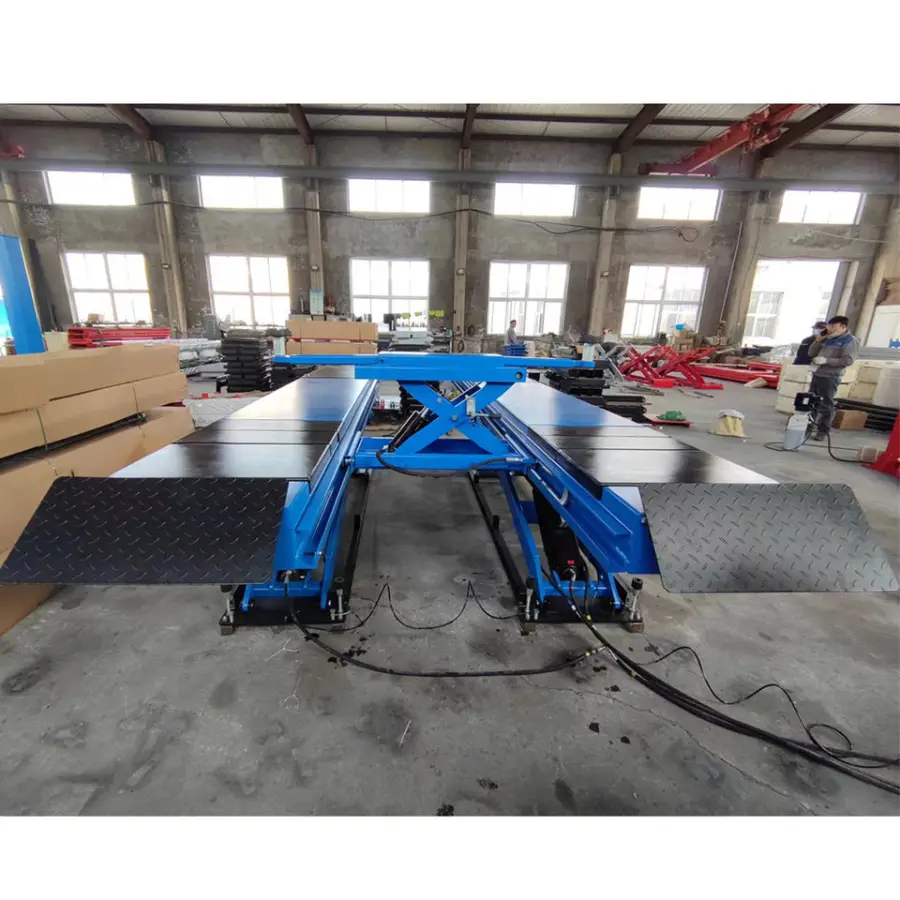 Under Ground Type Hydraulic Big Auto Scissor Lift / Lifter for Wheel Alignment Services With a Rolling Jack — image 4