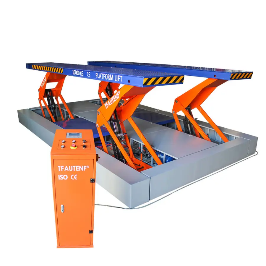 TFAUTENF Electrical Pneumatic Release Pit Inground 10000KG Truck Scissor Lift 10Tons Hydraulic Heavy Duty Bus Scissor Li — view 6