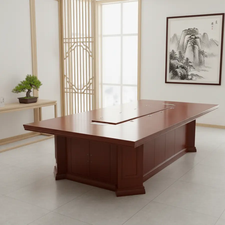 Large Solid Wood Veneer Painted Oval Conference Table for Meeting Rooms — image 3