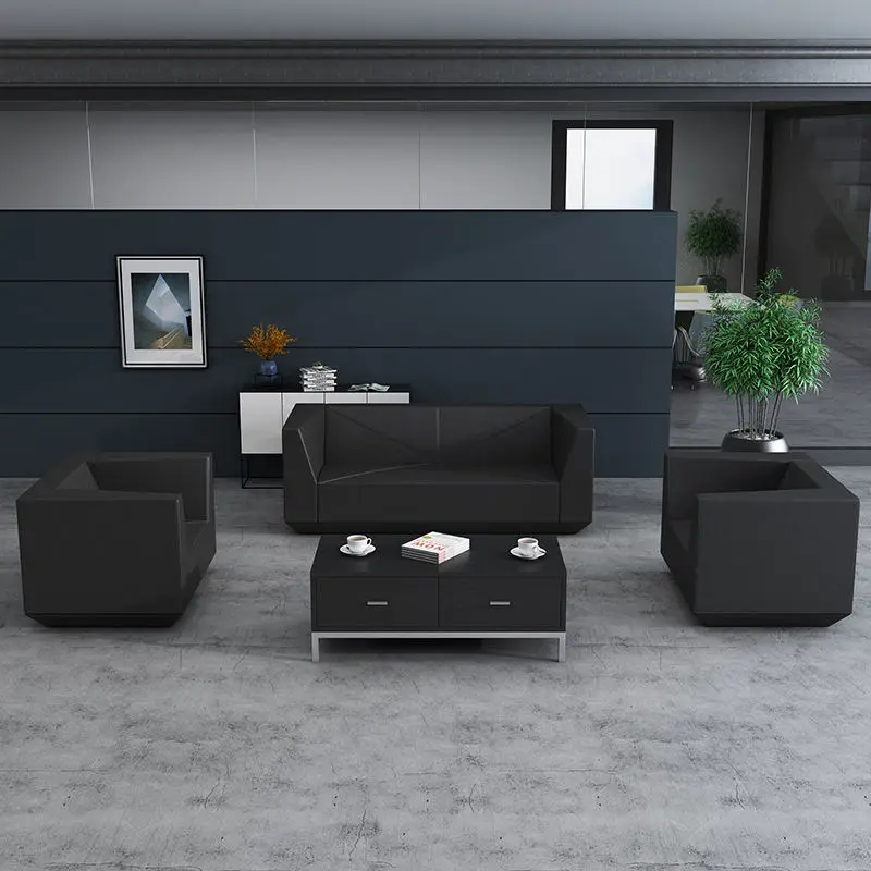 Office Furniture Commercial Modern Reception Sofa Office Couch Leather Office Sofa Set Furniture — image 3