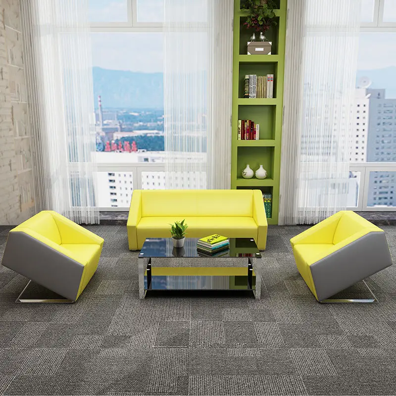 Office Furniture Commercial Modern Reception Sofa Office Couch Leather Office Sofa Set Furniture — image 3