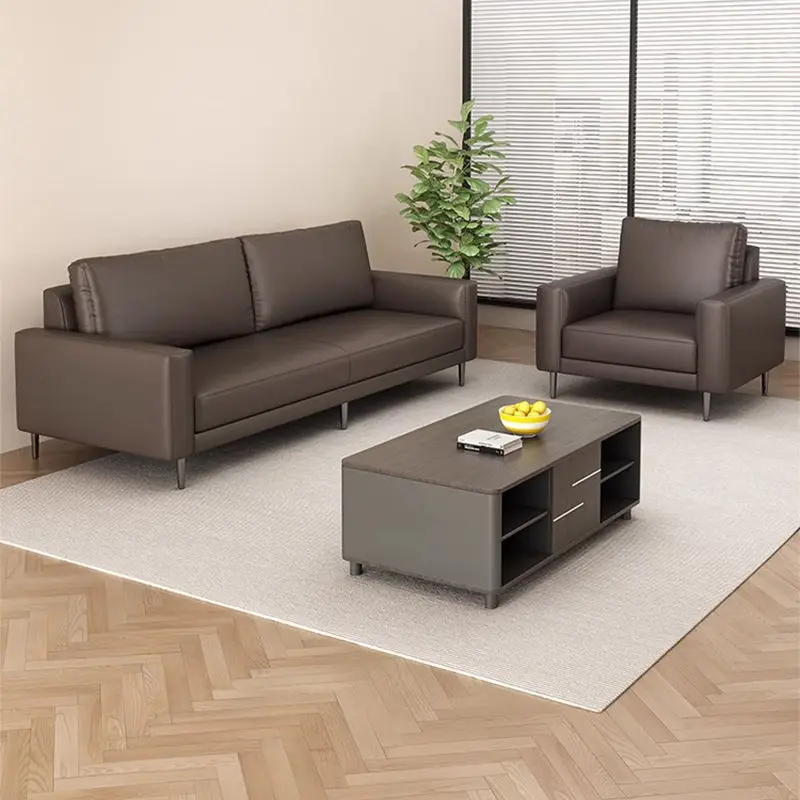 Office Furniture Commercial Modern Reception Sofa Office Couch Leather Office Sofa Set Furniture — image 3