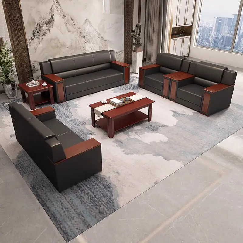 Office Furniture Commercial Modern Reception Sofa Office Couch Leather Office Sofa Set Furniture — image 3