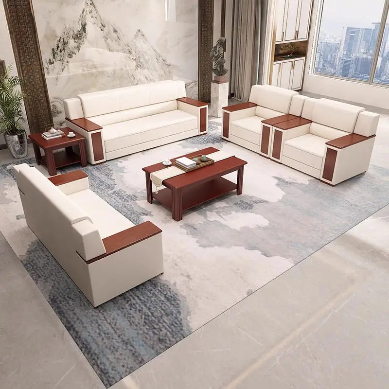 Office Furniture Commercial Modern Reception Sofa Office Couch Leather Office Sofa Set Furniture — image 4
