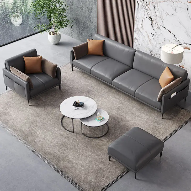 Office Furniture Commercial Modern Reception Sofa Office Couch Leather Office Sofa Set Furniture — image 3