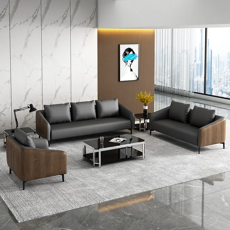 Office Furniture Commercial Modern Reception Sofa Office Couch Leather Office Sofa Set Furniture — image 3