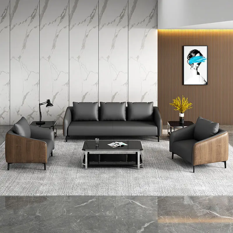 Office Furniture Commercial Modern Reception Sofa Office Couch Leather Office Sofa Set Furniture — image 4