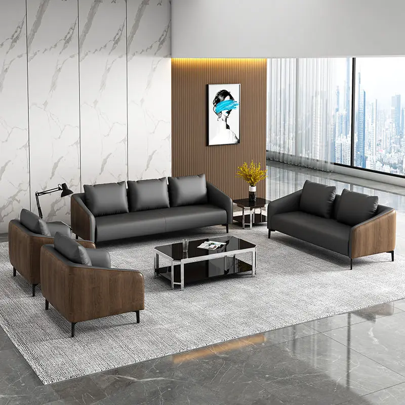 Office Furniture Commercial Modern Reception Sofa Office Couch Leather Office Sofa Set Furniture — image 6