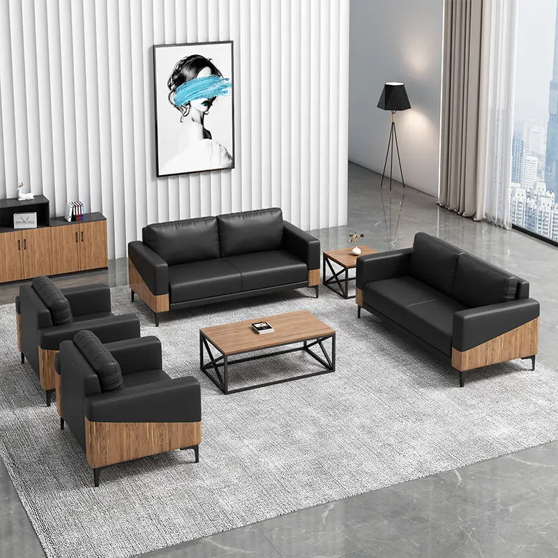 Office Furniture Commercial Modern Reception Sofa Office Couch Leather Office Sofa Set Furniture — image 4