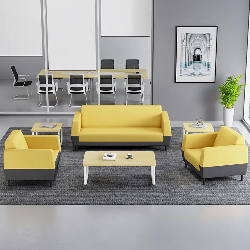 Office Furniture Commercial Modern Reception Sofa Office Couch Leather Office Sofa Set Furniture — image 3