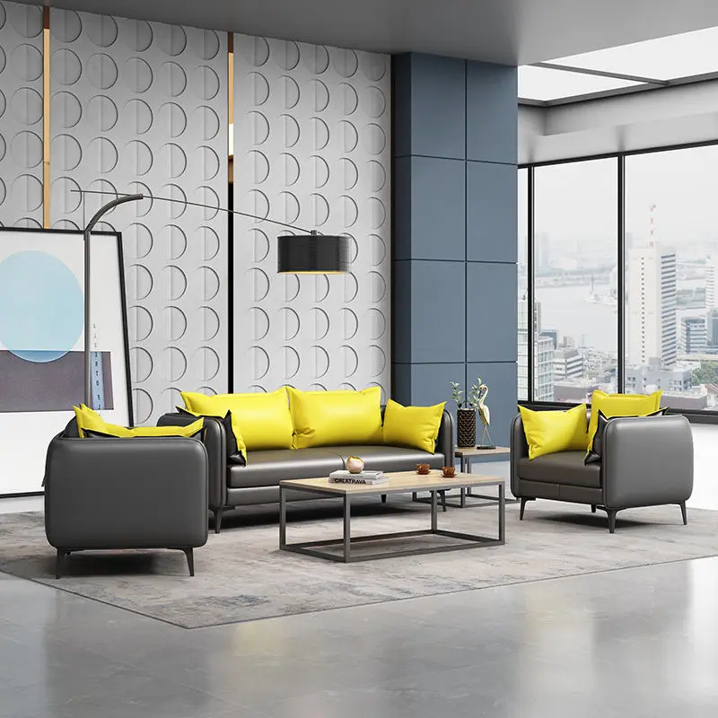 Office Furniture Commercial Modern Reception Sofa Office Couch Leather Office Sofa Set Furniture — image 5