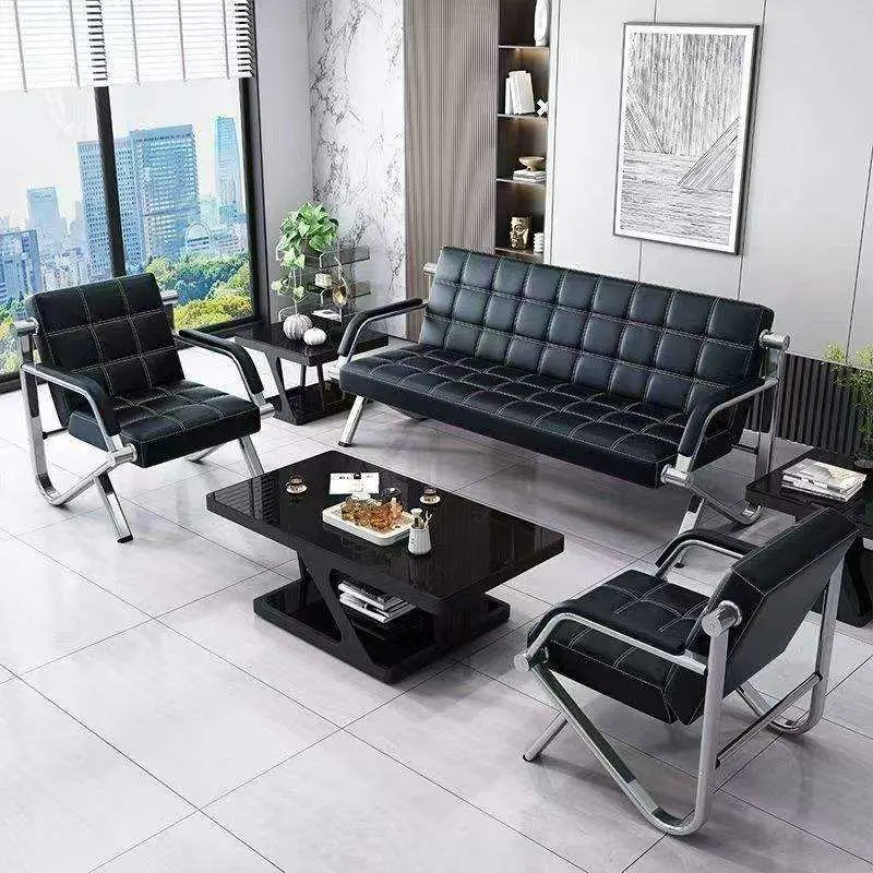 Office Furniture Commercial Modern Reception Sofa Office Couch Leather Office Sofa Set Furniture — image 4