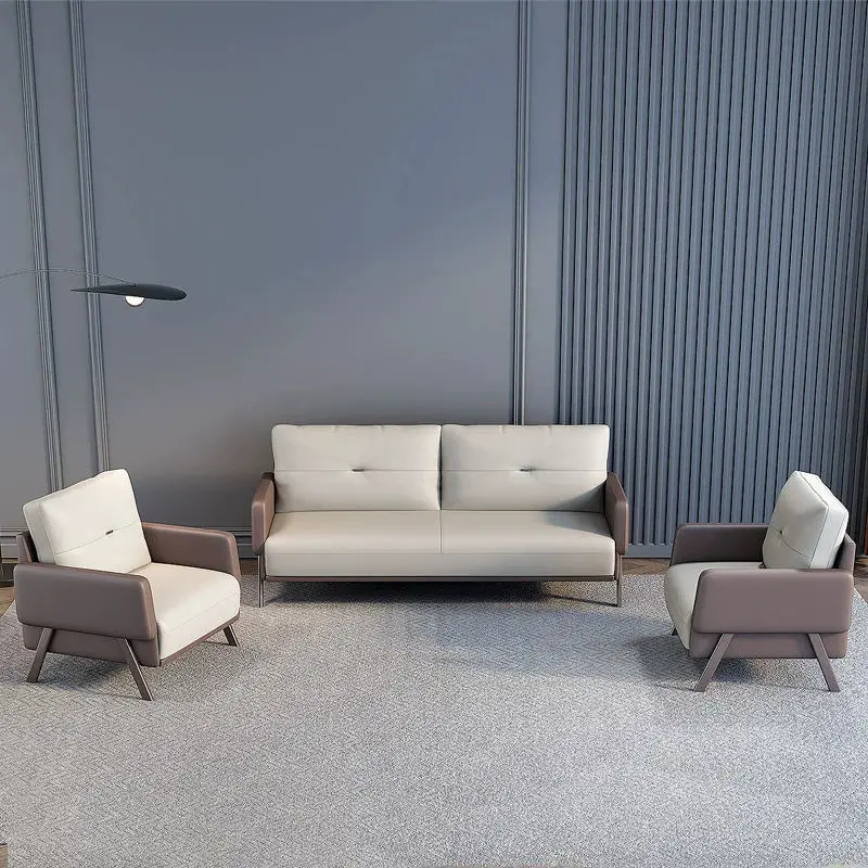 Office Furniture Commercial Modern Reception Sofa Office Couch Leather Office Sofa Set Furniture — image 3