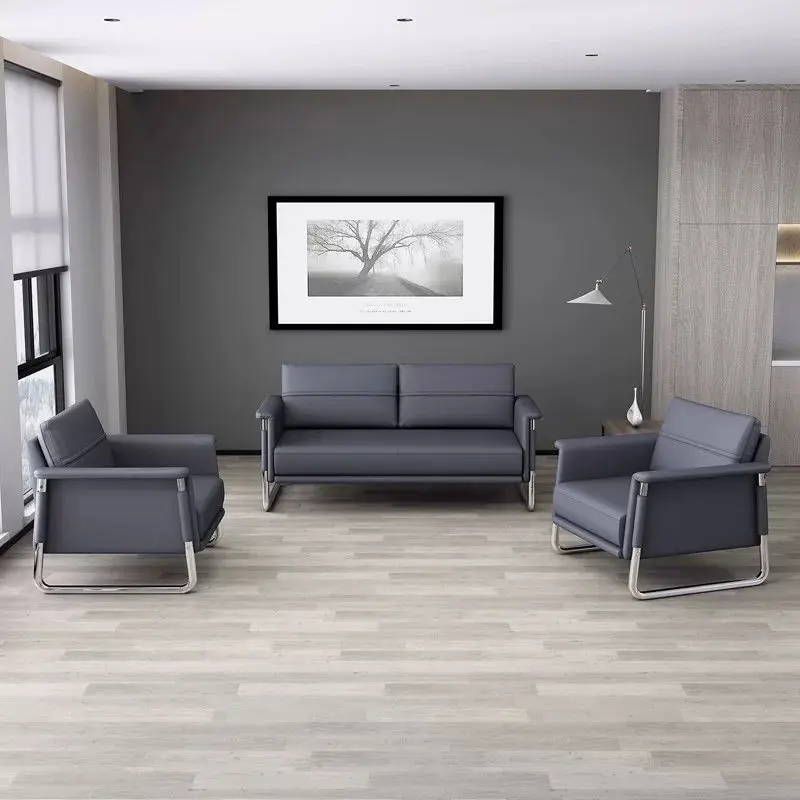 Office Furniture Commercial Modern Reception Sofa Office Couch Leather Office Sofa Set Furniture — image 2