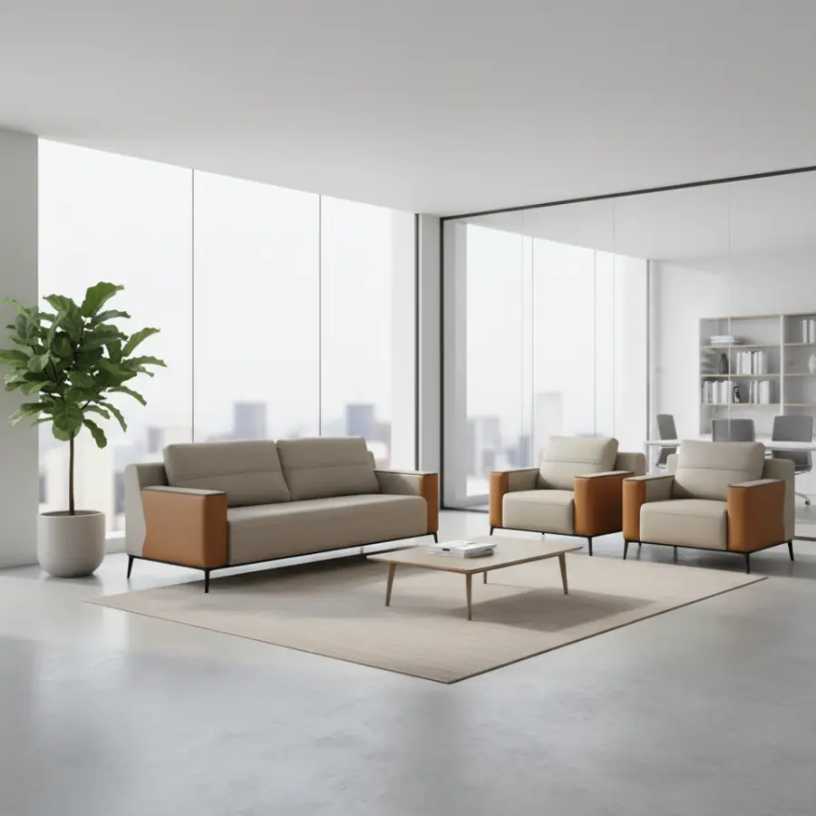 Office Furniture Commercial Modern Reception Sofa Office Couch Leather Office Sofa Set Furniture — image 2