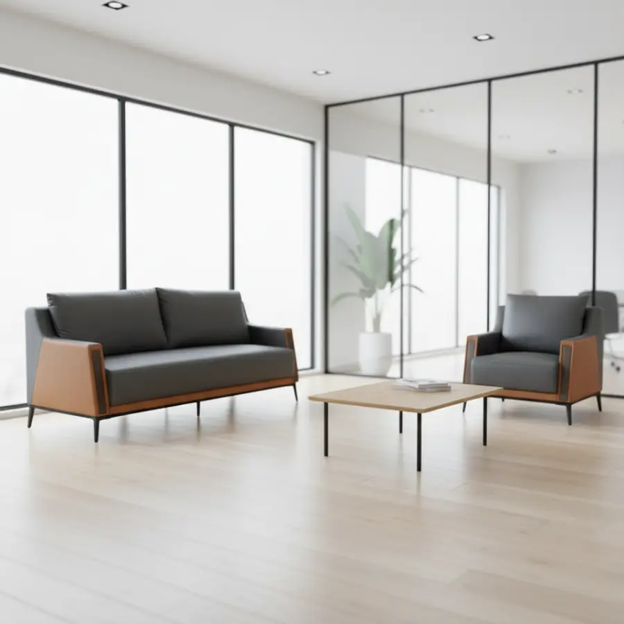 Office Furniture Commercial Modern Reception Sofa Office Couch Leather Office Sofa Set Furniture — image 2