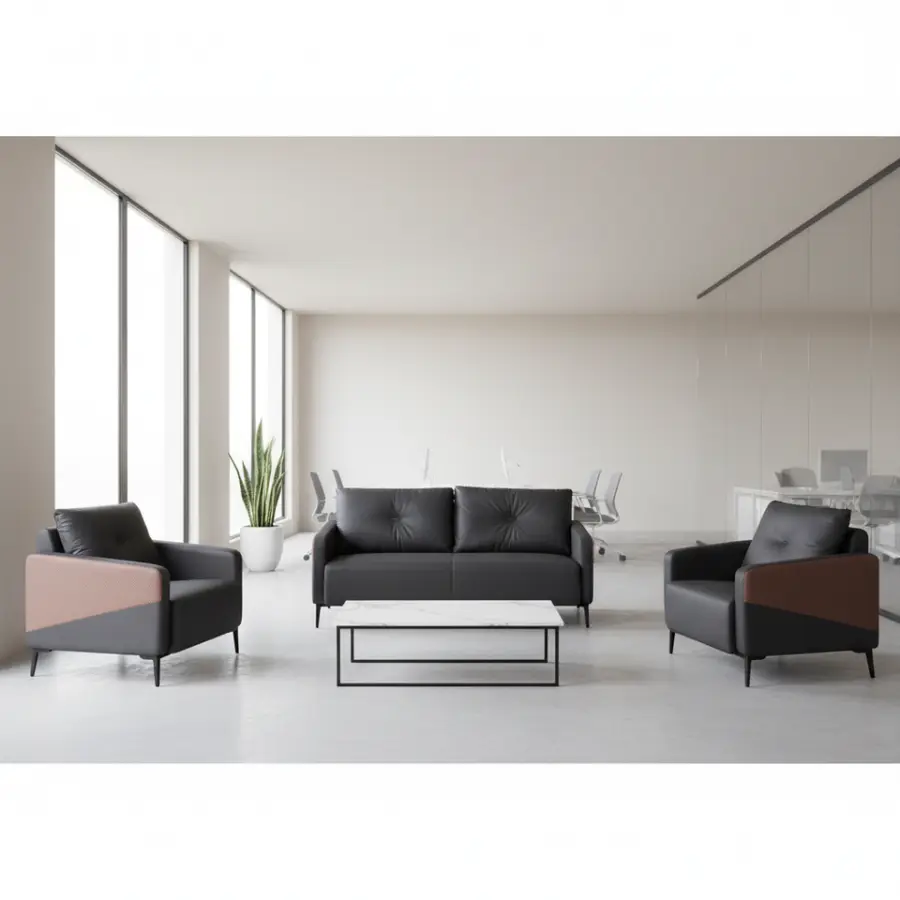 Office Furniture Commercial Modern Reception Sofa Office Couch Leather Office Sofa Set Furniture — image 2