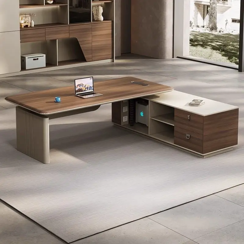 Luxury L Shape Durable Boss Desk Electric Adjustable Height Office Desks CEO Table for Office Building — image 2