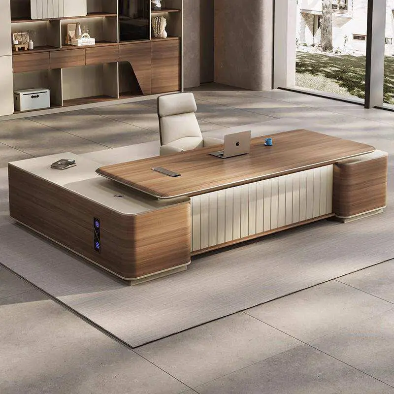 Luxury Modular Office Furniture Eco-friendly Office Boss Desk L-Shaped Walnut Grain Executive Office Desk with Storage C — view 1