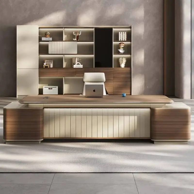Modern Luxury Executive Boss Desk Eco-friendly Office Manager Desks with Storage Cabinet — image 2