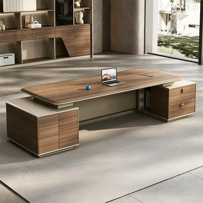 Modern Luxury Executive Boss Desk Eco-friendly Office Manager Desks with Storage Cabinet — image 3