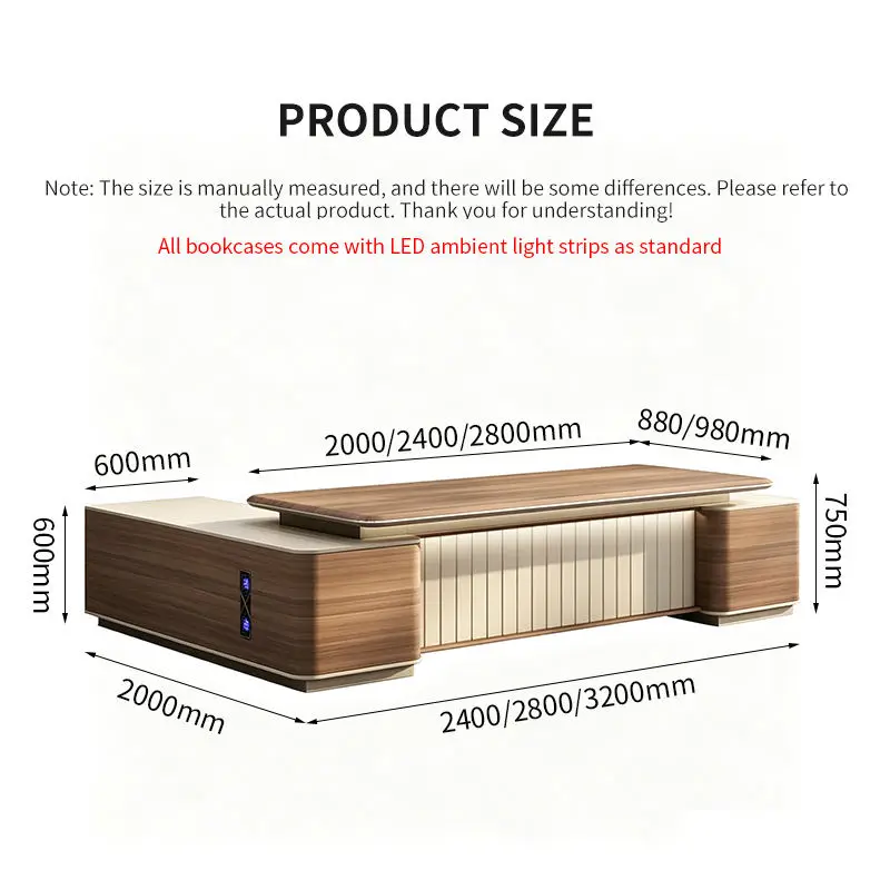 Luxury Modular Office Furniture Eco-friendly Office Boss Desk L-Shaped Walnut Grain Executive Office Desk with Storage Cabinet — image 5