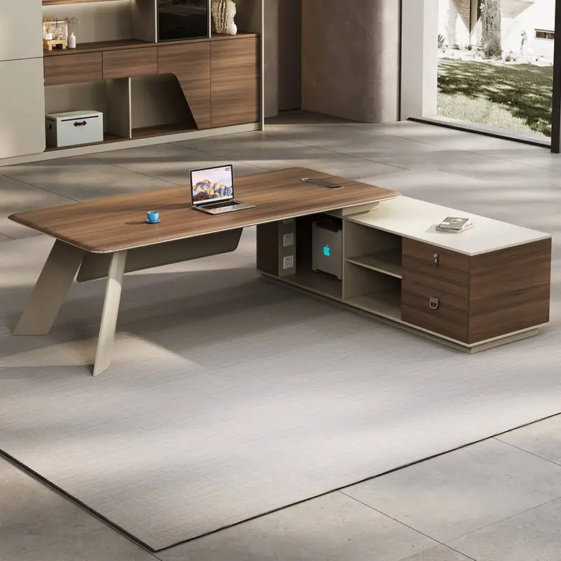 E0 Eco-friendly Modular Ceo Desk Steel Frame L Shaped Luxury Executive Office Desk Modern boss Desk for Office — image 2