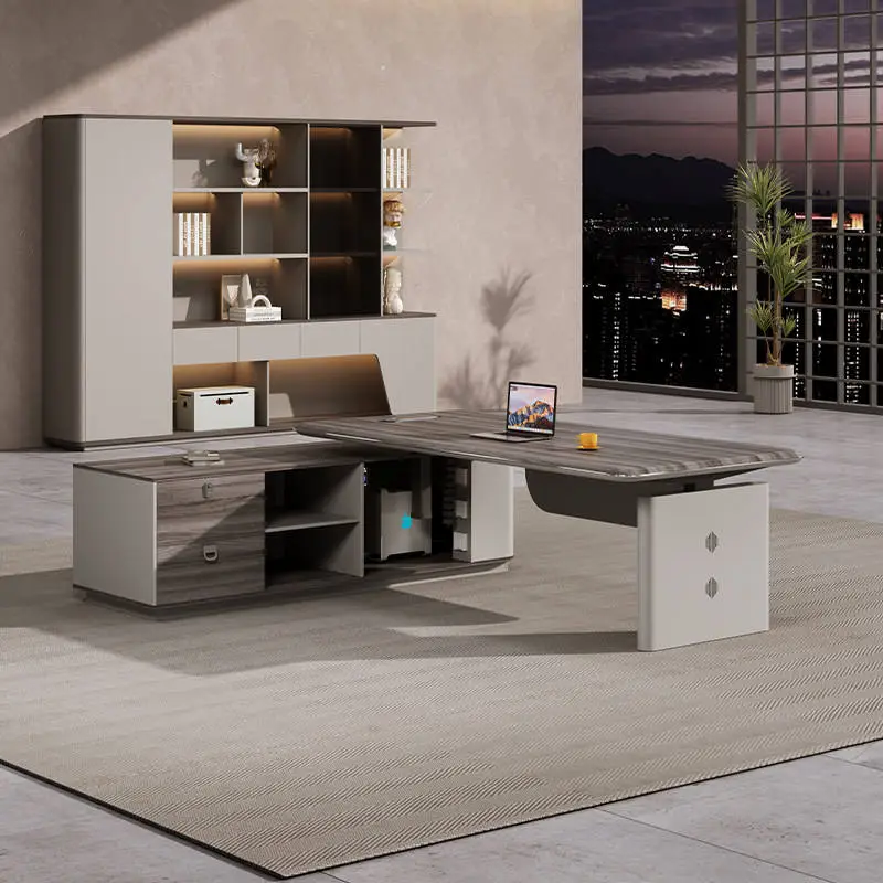 Luxury L Shape Durable Boss Desk Electric Adjustable Height Office Standing Executive Desks CEO Table for Office Building — image 2