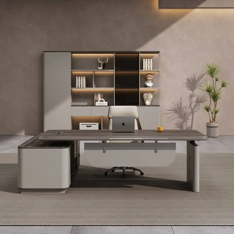 Luxury L Shape Durable Boss Desk Electric Adjustable Height Office Standing Executive Desks CEO Table for Office Building — image 4