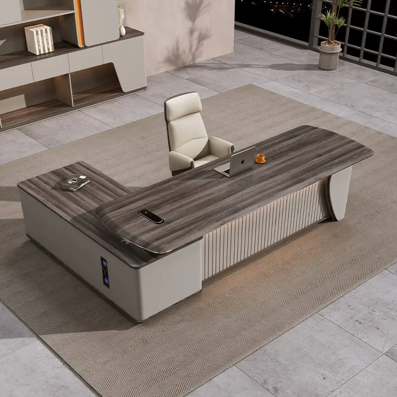 Durable Eco-friendly Wood Grain Modern L Shape Executive Desk Luxury Ceo Office Desk with Storage Side Cabinet — image 2
