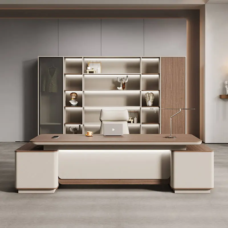 Modern Modular Luxury Wooden Panel L-Shaped Executive Office Desk for CEO Boss with Storage Cabinet — view 1