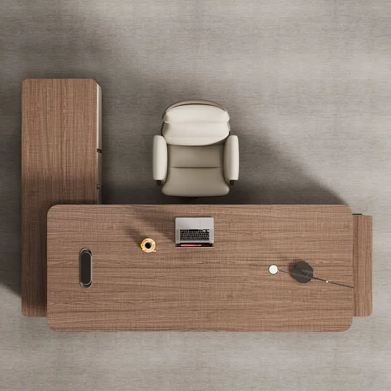Modern Modular Luxury Wooden Panel L-Shaped Executive Office Desk for CEO Boss with Storage Cabinet — image 2