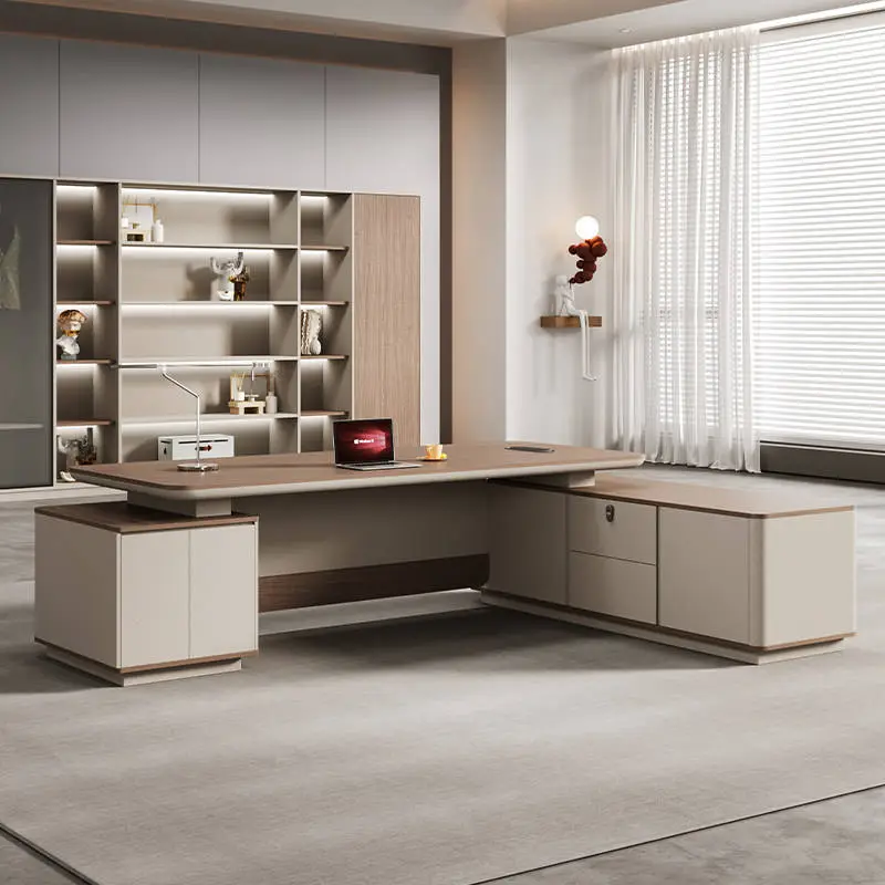 Modern Modular Luxury Wooden Panel L-Shaped Executive Office Desk for CEO Boss with Storage Cabinet — image 3