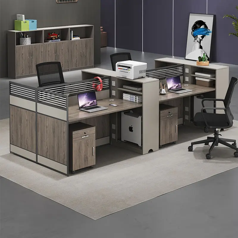 Office Staff Desk Simple Modern Rectangle Wooden Eco-Friendly Modular Partition Computer Desk with Screen Station Locker — view 1